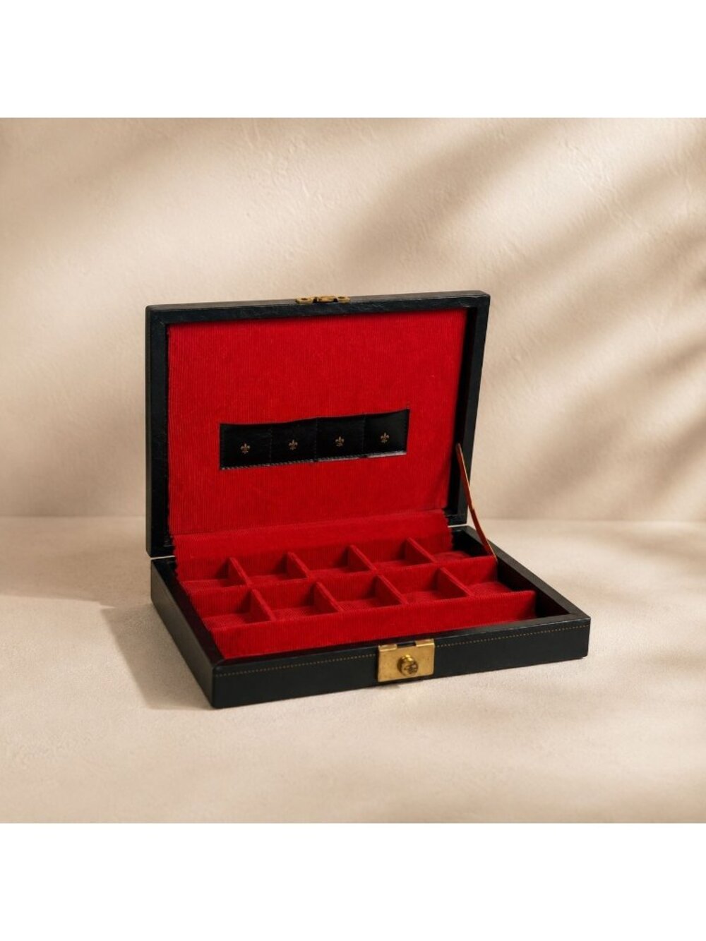 Mele Mens Jewelry Box Black Vintage Leatherette Red Velvet Cufflink Ring Case